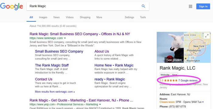 online review stars in Google search results